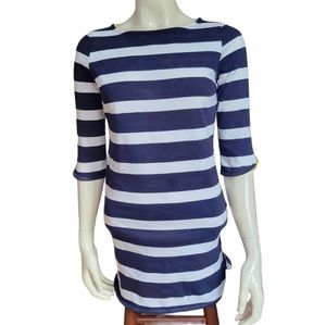size small petite crown& ivy navy/white striped dress 100% cotton